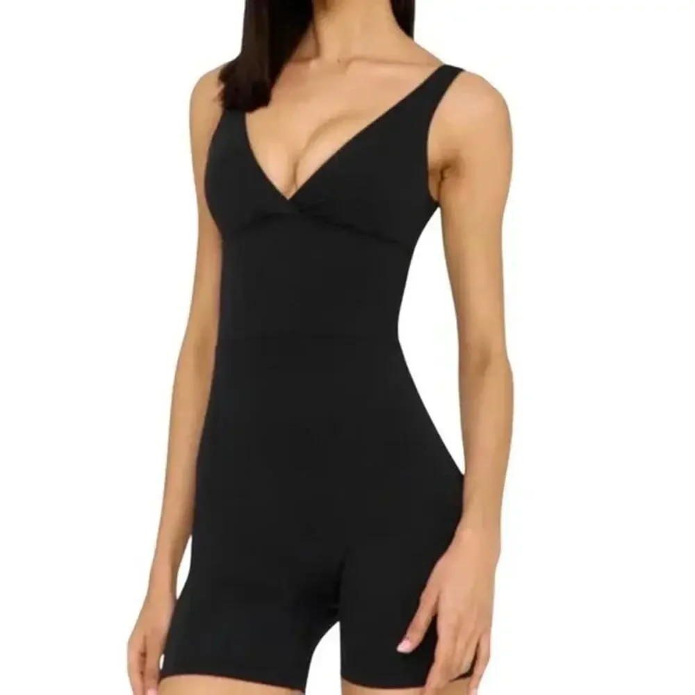 Maidenform Black Plunge Neck Tummy Control Bodysuit Shapewear Medium